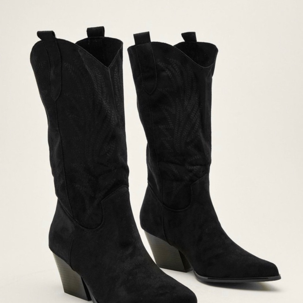Faux Suede Embroidered Cowboy Boots